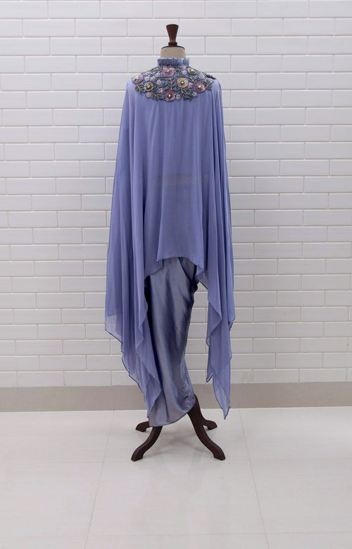 AMALIA : Lilac Grey Embroidered Kaftan With Satin Dhoti