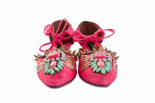 Pink Sandal on Kitten Heals  - 100% handmade Shoe
