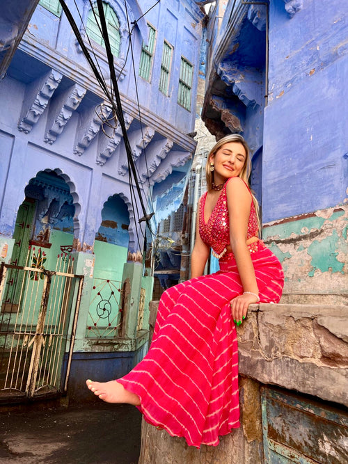 Katya : Boho Pink Tie and Dye Sharara Cape Set