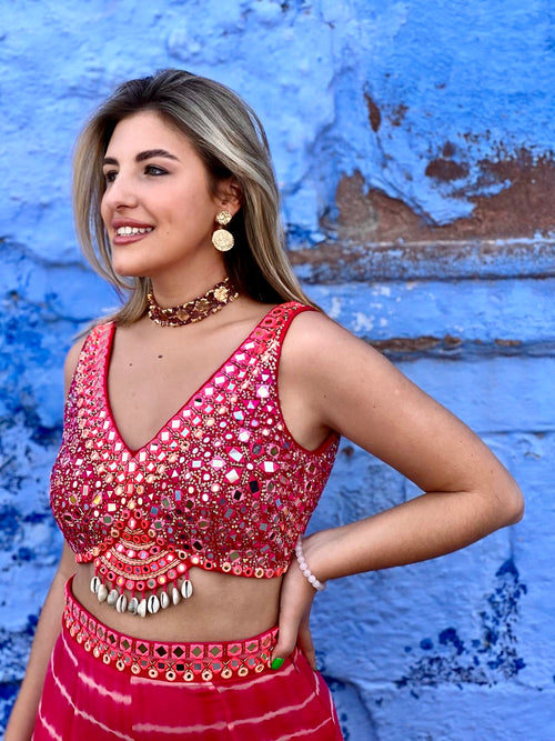 Katya : Boho Pink Tie and Dye Sharara Cape Set
