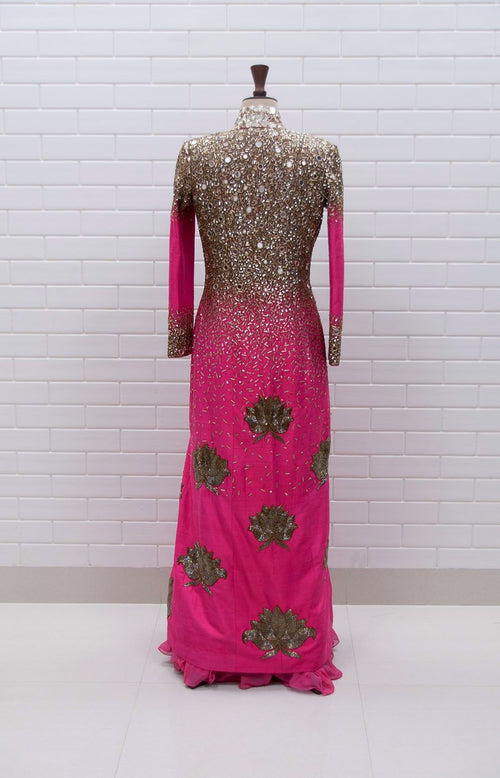 Coral pink Lotus Motif Jacket with Anarkali