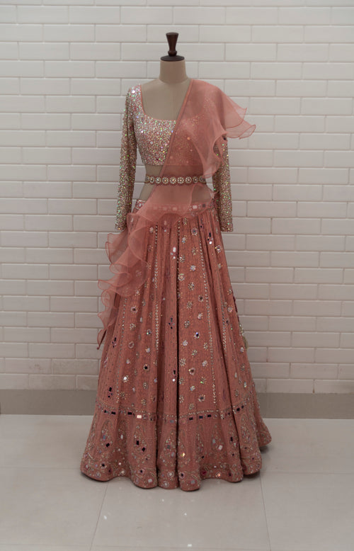 ARISTA - Rose Gold Chikankari Mirror Work Lehenga
