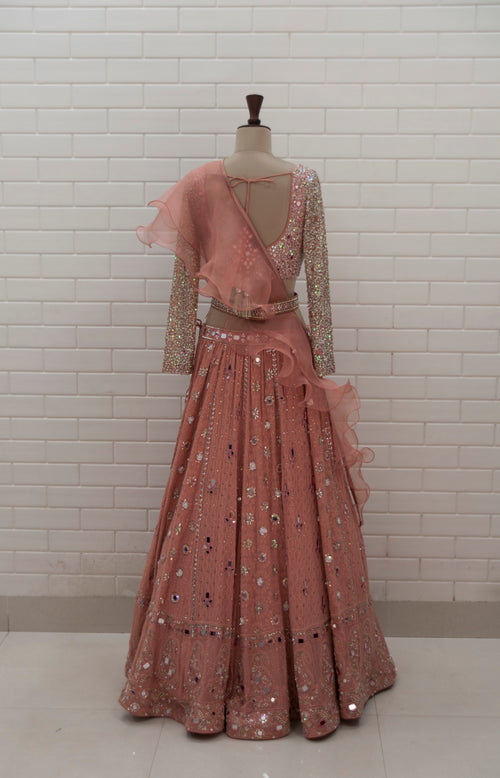 ARISTA - Rose Gold Chikankari Mirror Work Lehenga