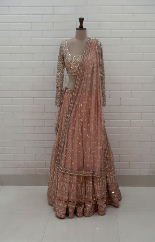 ARISTA2 - Rose Gold Chikankari Mirror Work Lehenga