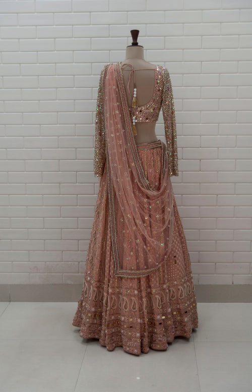 ARISTA2 - Rose Gold Chikankari Mirror Work Lehenga
