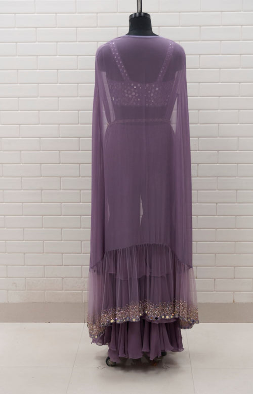 ANTHEA - Triple Layered Flared Sharara & Mirror Work Cutwork Blouse