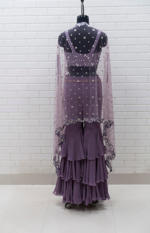 ANTHEA2 - Mirror Work Hand Embroidered Cutwork Blouse & Triple Layered Flared Sharara