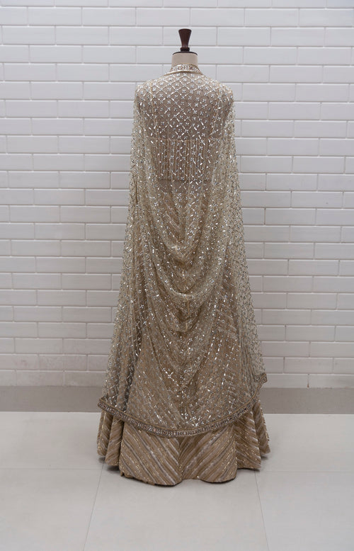 ARIANNA - Beige & Gold Zig-Zag Lehenga