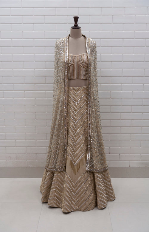 ARIANNA - Beige & Gold Zig-Zag Lehenga